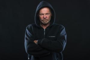 angry old white guy in hoodie