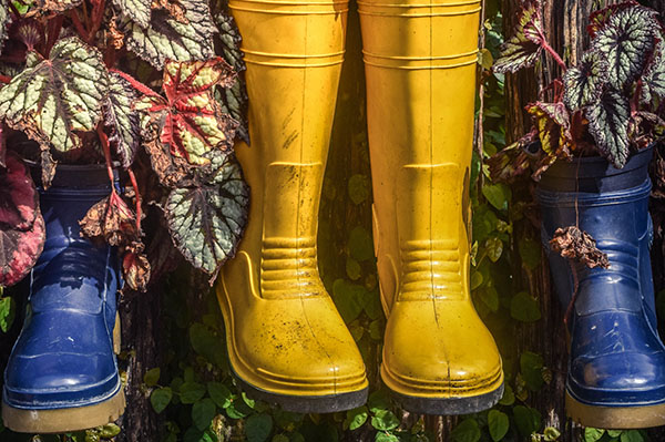 waterproof boots repurposed as planters