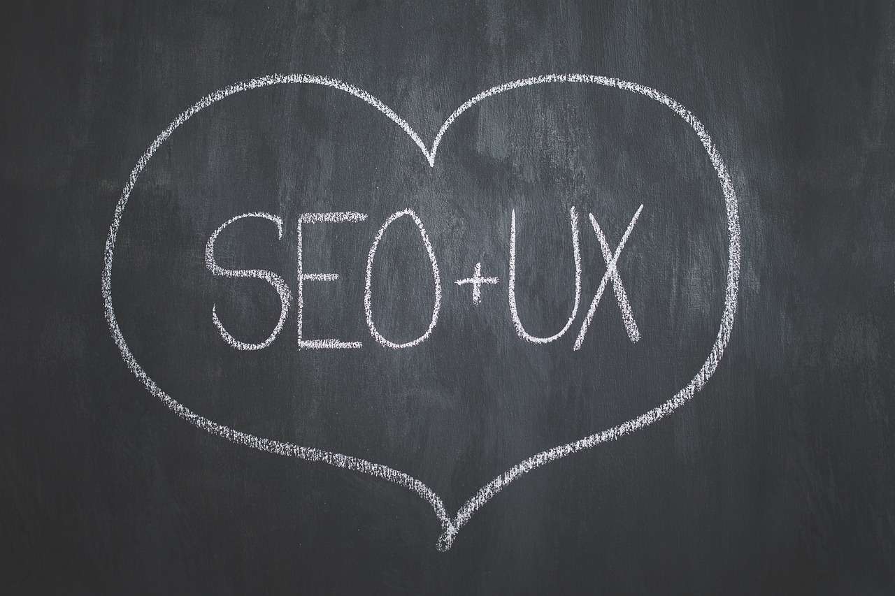 SEO + UK drawn in a heart on a chalkboard