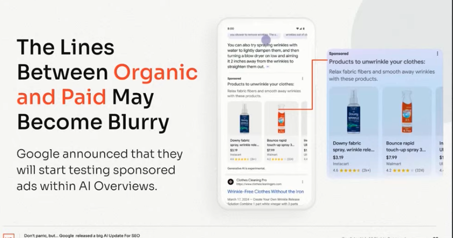 Slide on how AI search may blur he lines between organic and paid content